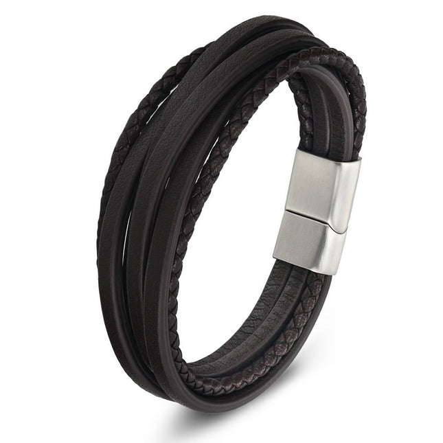 Multilayer Genuine Leather Bracelet with Stainless Steel Buckle - Wnkrs
