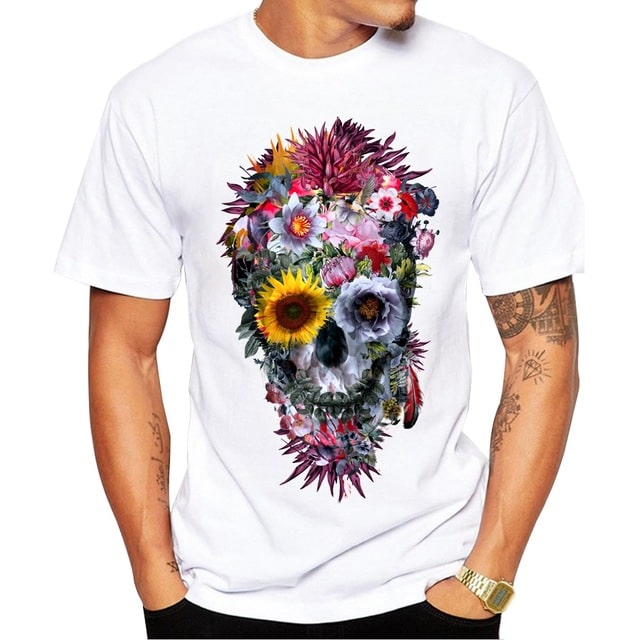 Floral Skull Printed Party Men's T-Shirt - Wnkrs