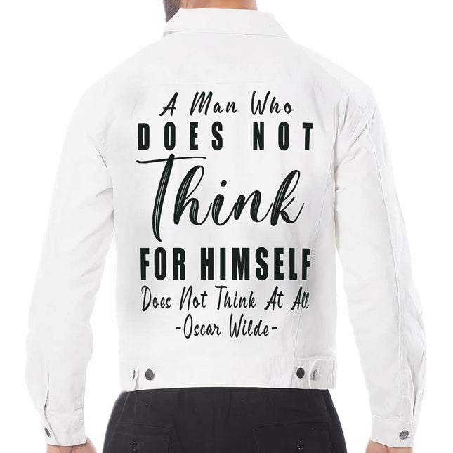 Cool Quote Men's White Denim Jacket - Cool Trendy Denim Jacket for Men - Printed Denim Jacket - Wnkrs