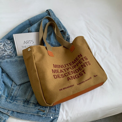 Canvas Bag for Women with Letter Print - Wnkrs