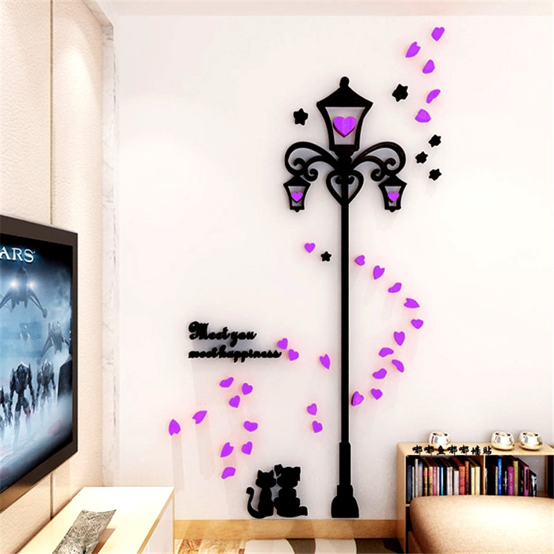 3D Street Lamp & Cat Shaped Acrylic Wall Stickers