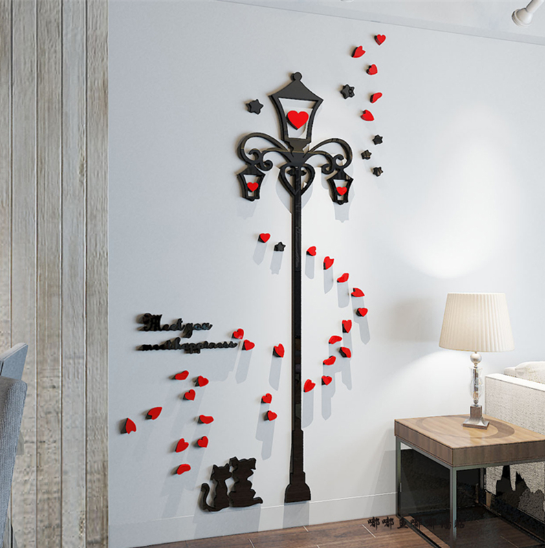 3D Street Lamp & Cat Shaped Acrylic Wall Stickers - wnkrs