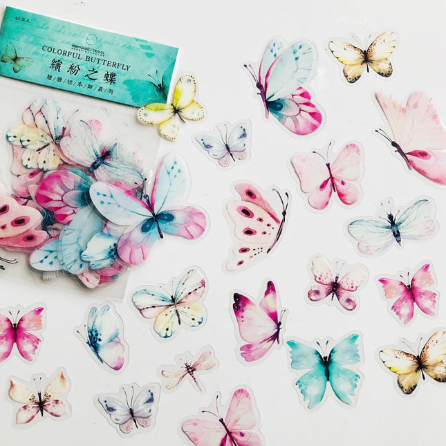 Gradient Pink / Green Butterfly PVC Adhesive Stickers 40 pcs Set - wnkrs