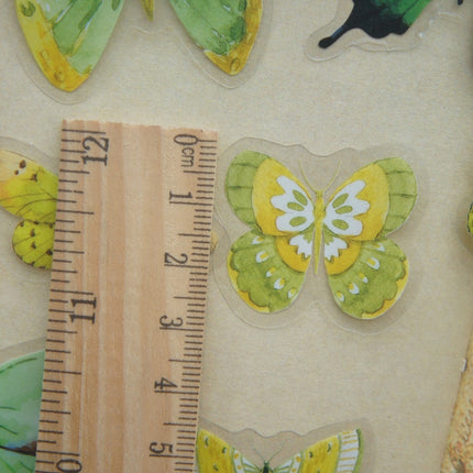 Watercolor Green / Yellow Butterfly PVC Stickers 38 pcs Set - wnkrs
