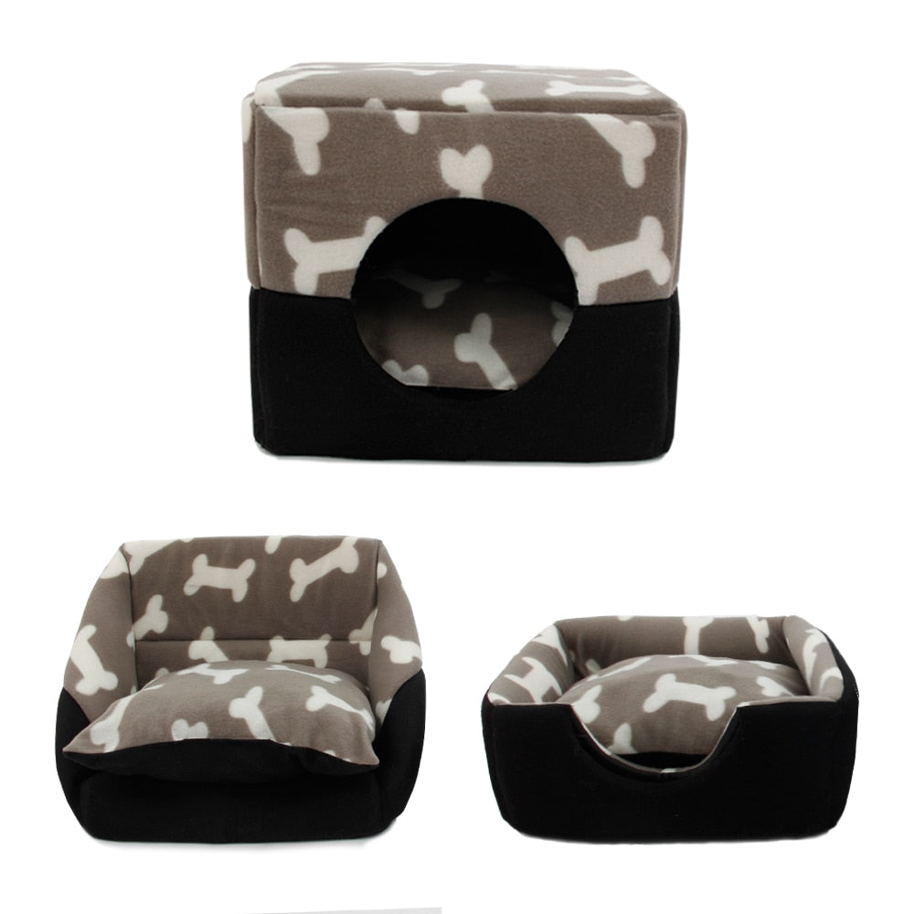Paw-Print Fold-Down Cube Pet Bed