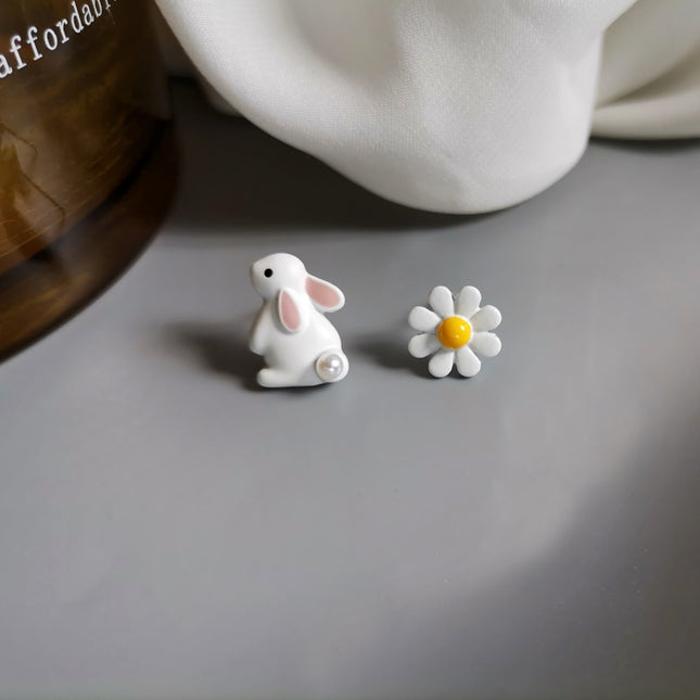 Cute Rabbit with Flowers Stud Earring for Girls - Wnkrs