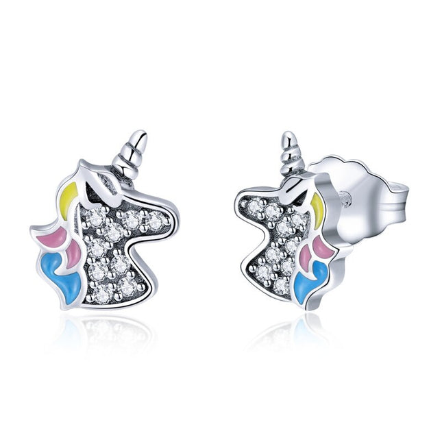 Unicorn Shaped 925 Sterling Silver Stud Earrings - Wnkrs