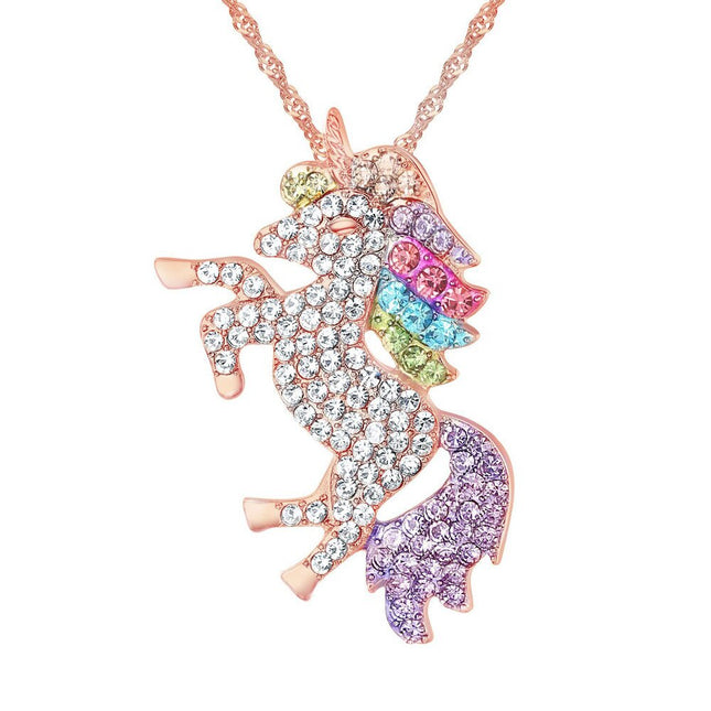 Crystal Unicorn Shaped Pendant Necklace for Girls - Wnkrs
