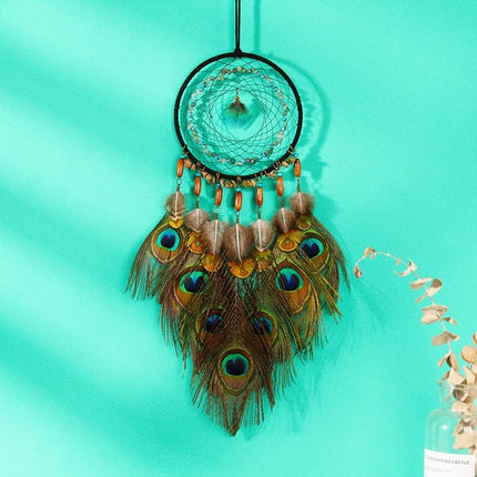 Peacock Feather Decorated Dreamcatcher - wnkrs