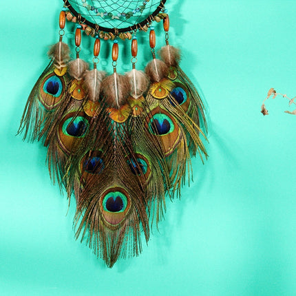 Peacock Feather Decorated Dreamcatcher - wnkrs