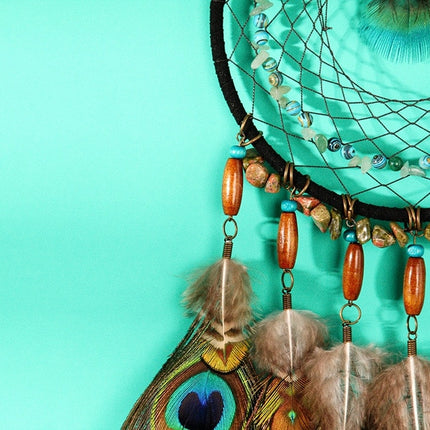 Peacock Feather Decorated Dreamcatcher - wnkrs