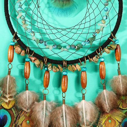 Peacock Feather Decorated Dreamcatcher - wnkrs