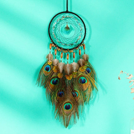 Peacock Feather Decorated Dreamcatcher - wnkrs