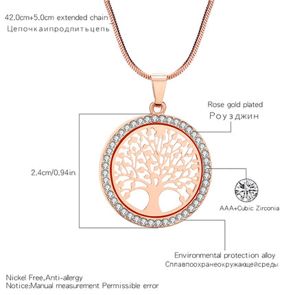Women's Tree Of Life Crystal Round Pendant Necklace - Wnkrs