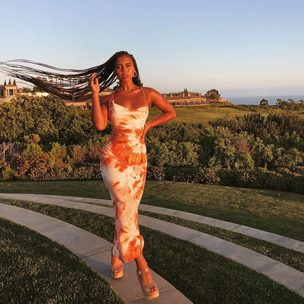 Tie Dye Printed Backless Midi Dress - wnkrs