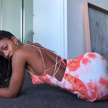 Tie Dye Printed Backless Midi Dress - wnkrs
