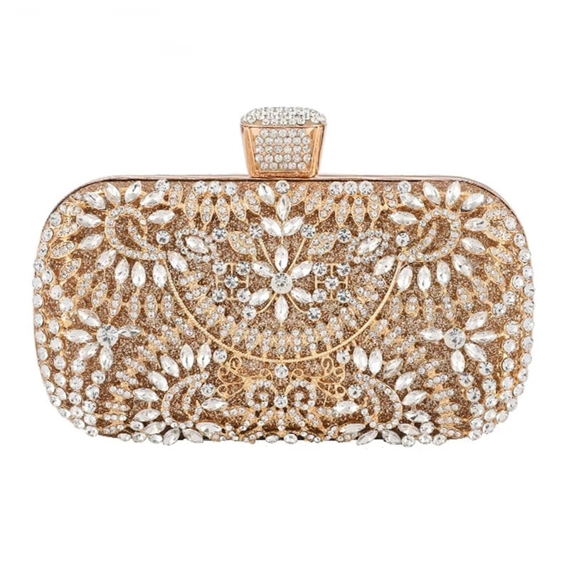 Women's Floral Patterned Crystal Evening Clutch