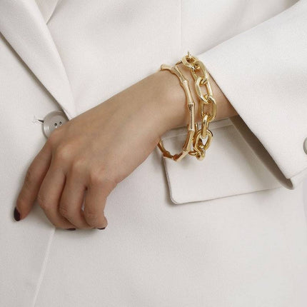 Women's Oversized Chain Bracelet 2 Pcs Set - Wnkrs