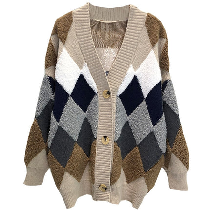 Women's Loose Plaid V-Neck Cardigan - Wnkrs