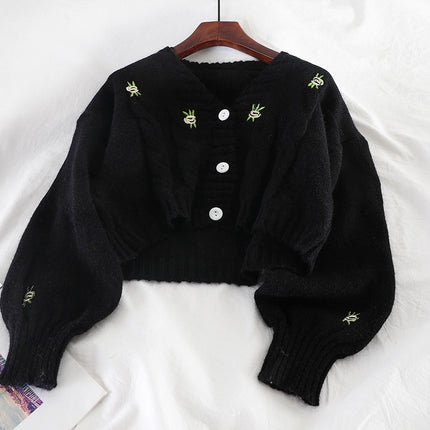 Women's Floral Embroidery Knitted Cardigan - Wnkrs