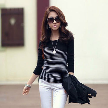 Women's Casual Striped Long Sleeved Pullover - Wnkrs