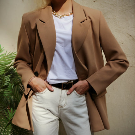 Women's Camel Color Double Breasted Blazer - Wnkrs
