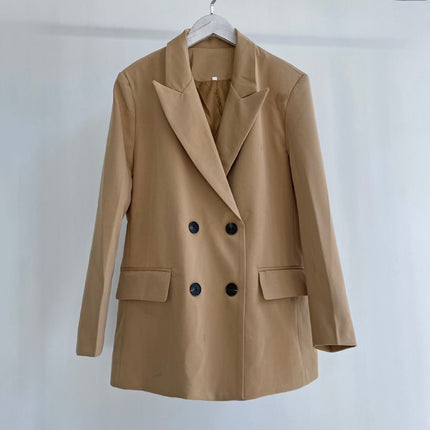 Women's Camel Color Double Breasted Blazer - Wnkrs