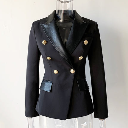 Black Women's Jacket with PU Leather Collar - Wnkrs