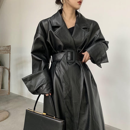 Women's Leather Long Oversized Trench - Wnkrs