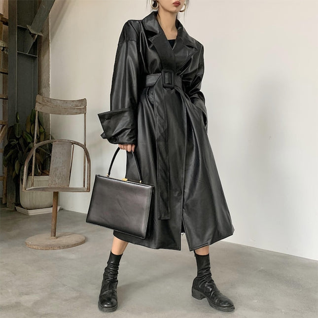 Women's Leather Long Oversized Trench - Wnkrs