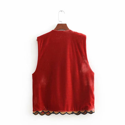 Embroidery Women's Vest in Red - Wnkrs