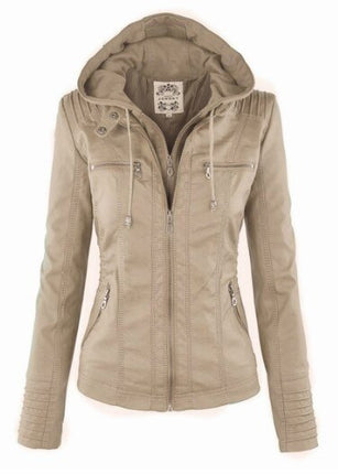 Women's Hooded Slim Leather Jacket - Wnkrs