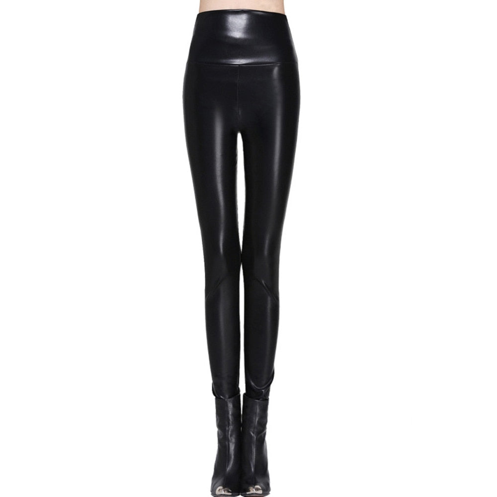Fashion Casual High-Waisted Elastic Leather Women’s Leggings