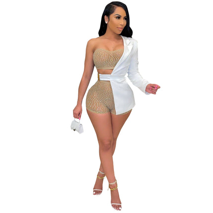 Women's Sexy Crystal Top, Blazer and Shorts Set - Wnkrs