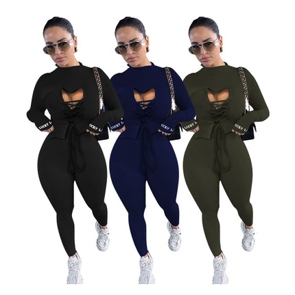 Women's Lace-Up Sports Top and Leggings Set - Wnkrs