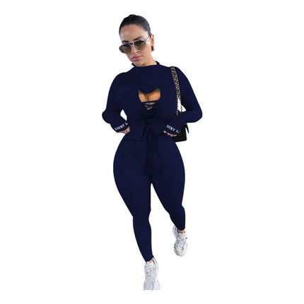 Women's Lace-Up Sports Top and Leggings Set - Wnkrs