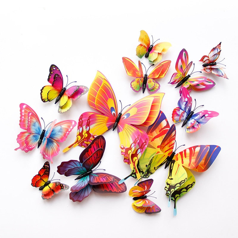 Double Layer 3D Butterfly Shaped Wall Sticker 12 pcs Set