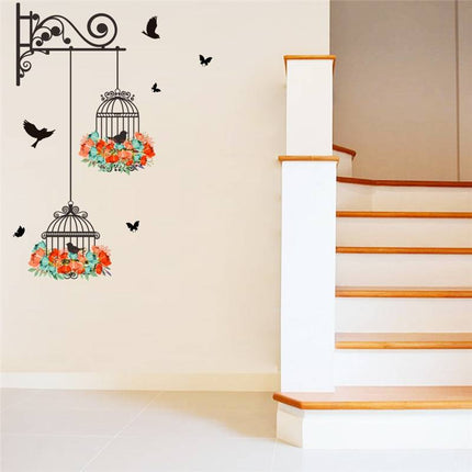 Colorful Flower Birdcage Vinyl Wall Decal - Wnkrs