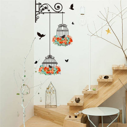 Colorful Flower Birdcage Vinyl Wall Decal - Wnkrs