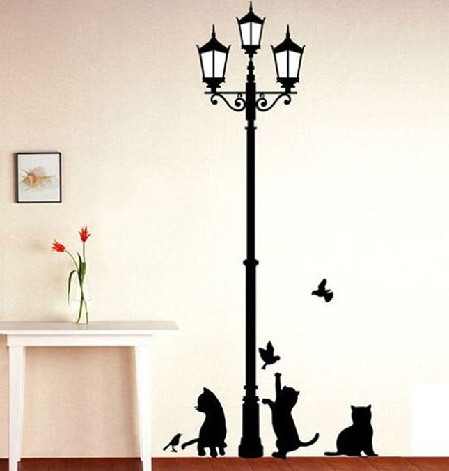 Decorative Wall Decals Ancient Lamp With Cats And Birds - wnkrs