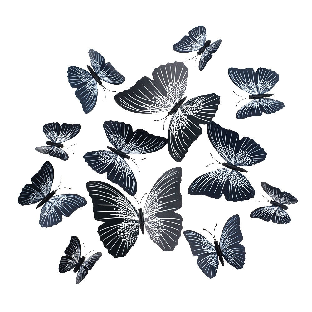 PVC 3D Butterfly Wall Decor Stickers 12 pcs Set