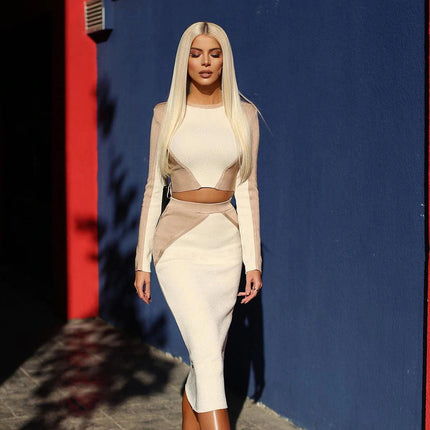 Women's Slim Long-Sleeved Top with Skirt Set - Wnkrs