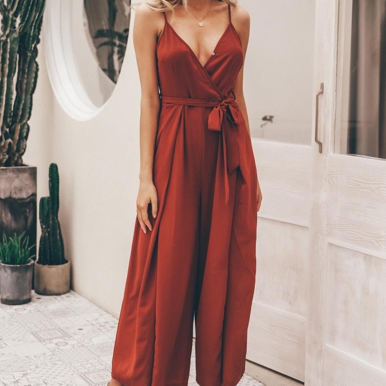 Red Solid Women's Jumpsuit