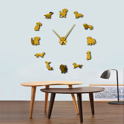Funny Dog Mirror Design Self-Adhesive DIY Wall Clock - wnkrs