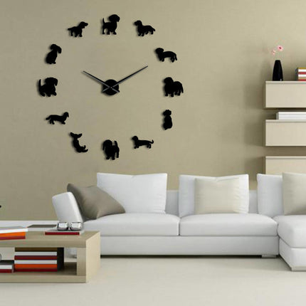 Funny Dog Mirror Design Self-Adhesive DIY Wall Clock - wnkrs