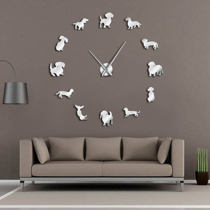 Funny Dog Mirror Design Self-Adhesive DIY Wall Clock - wnkrs