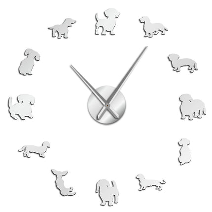 Funny Dog Mirror Design Self-Adhesive DIY Wall Clock - wnkrs