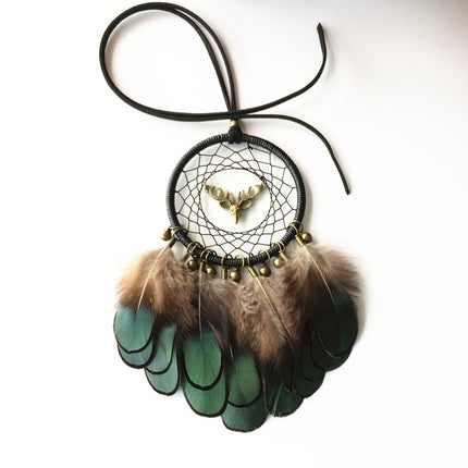 Mini Deer Dream Catcher with Natural Feathers - wnkrs