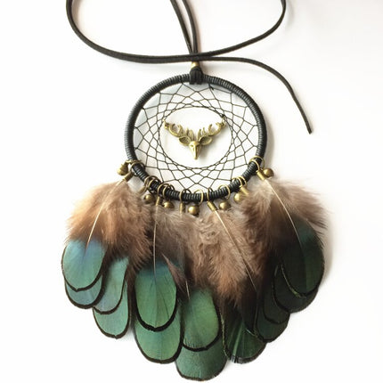 Mini Deer Dream Catcher with Natural Feathers - wnkrs