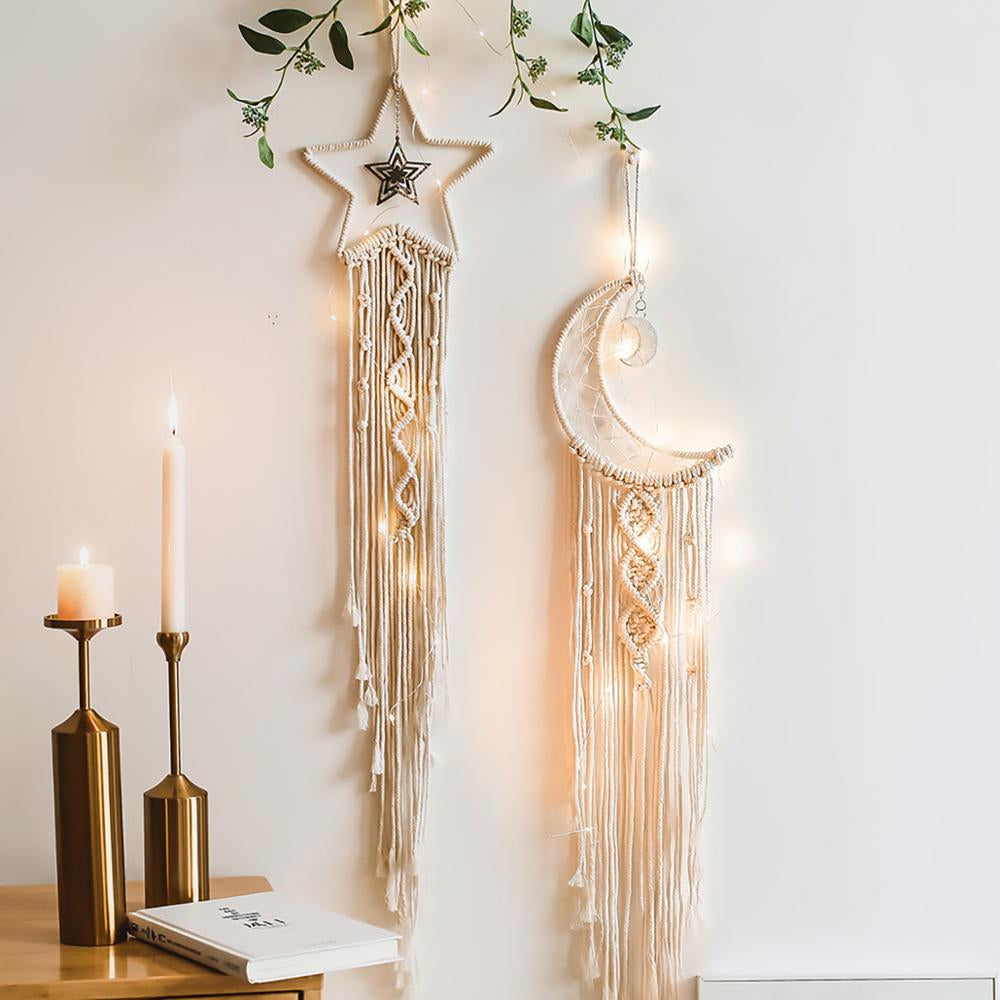 Nordic Style White Cotton Star / Moon Dream Catcher